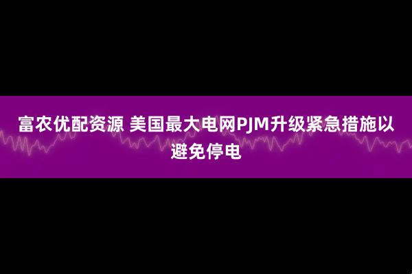 富农优配资源 美国最大电网PJM升级紧急措施以避免停电